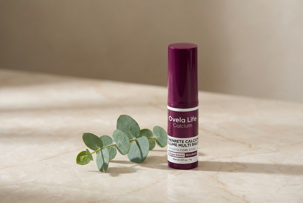 Ovela Life Calcium Balm Stick product shot on marble surface